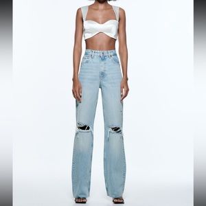 Zara RIPPED WIDE LEG JEANS - Light Blue REF. 6045/027